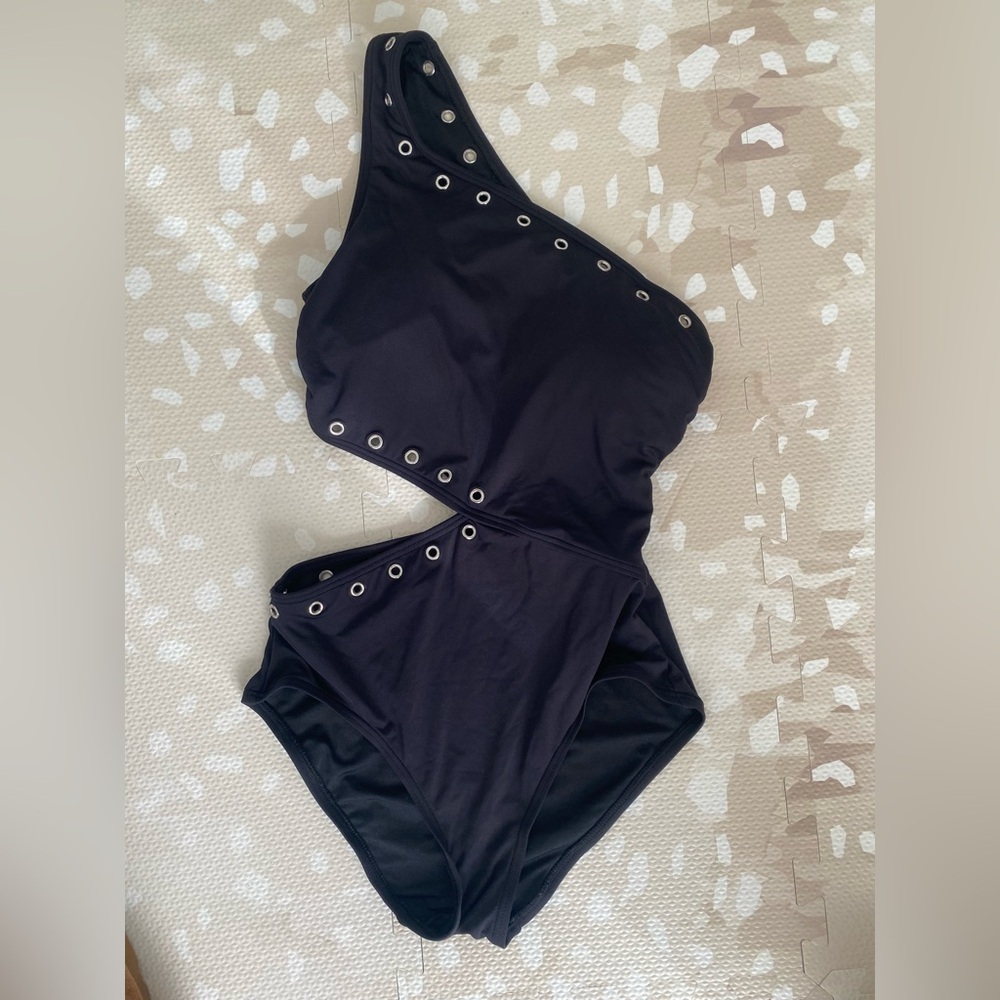 Michael Kors Black One-Shoulder Cutout Swimsuit
